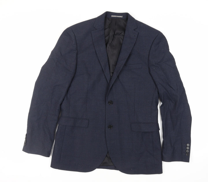NEXT Mens Blue Plaid Polyester Jacket Suit Jacket Size 40 Regular