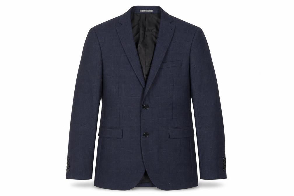 Front view of Next men’s blue plaid polyester jacket suit jacket, size 40, regular