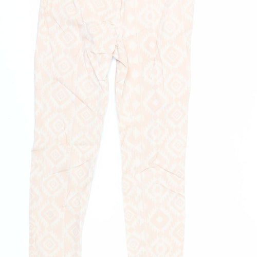 NEXT Womens Pink Geometric Cotton Skinny Jeans Size 10 L29 in Regular Zip