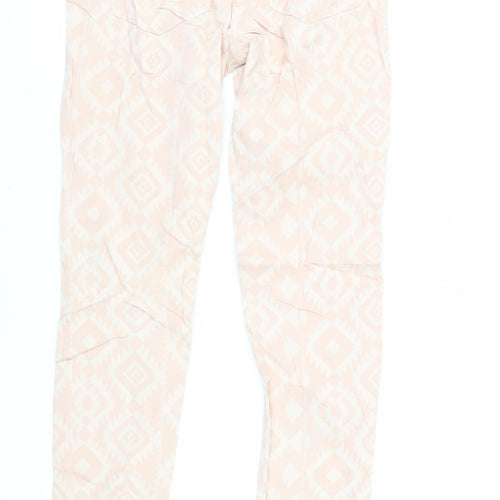 NEXT Womens Pink Geometric Cotton Skinny Jeans Size 10 L29 in Regular Zip