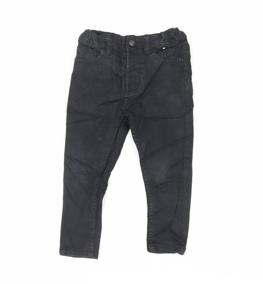 Denim & Co. Boys Black Cotton Skinny Jeans Size 3-4 Years Regular Snap