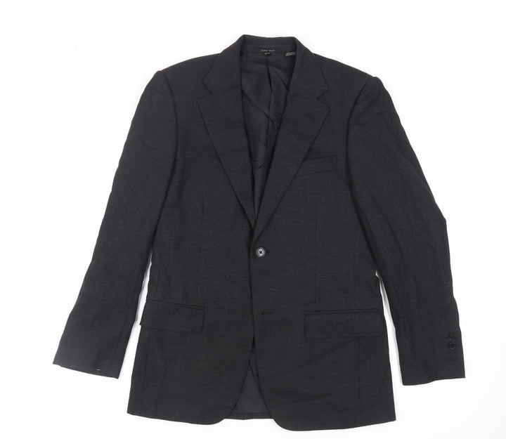Zara Man Mens Black Plaid Wool Jacket Blazer Size 36 Regular