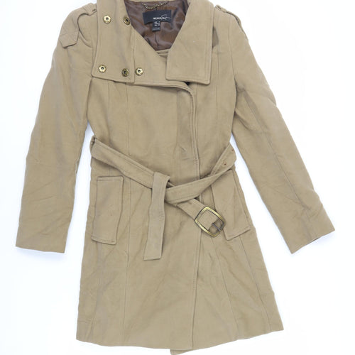Mango Womens Beige Pea Coat Coat Size S Snap - Belted