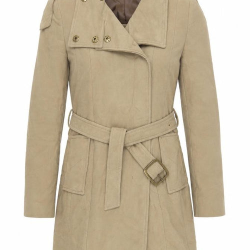 Mango Womens Beige Pea Coat Coat Size S Snap - Belted