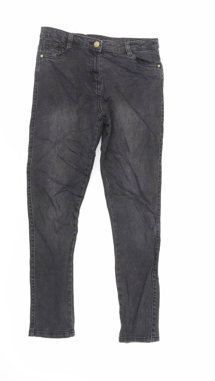 M&Co Girls Black Cotton Skinny Jeans Size 11-12 Years Regular Zip