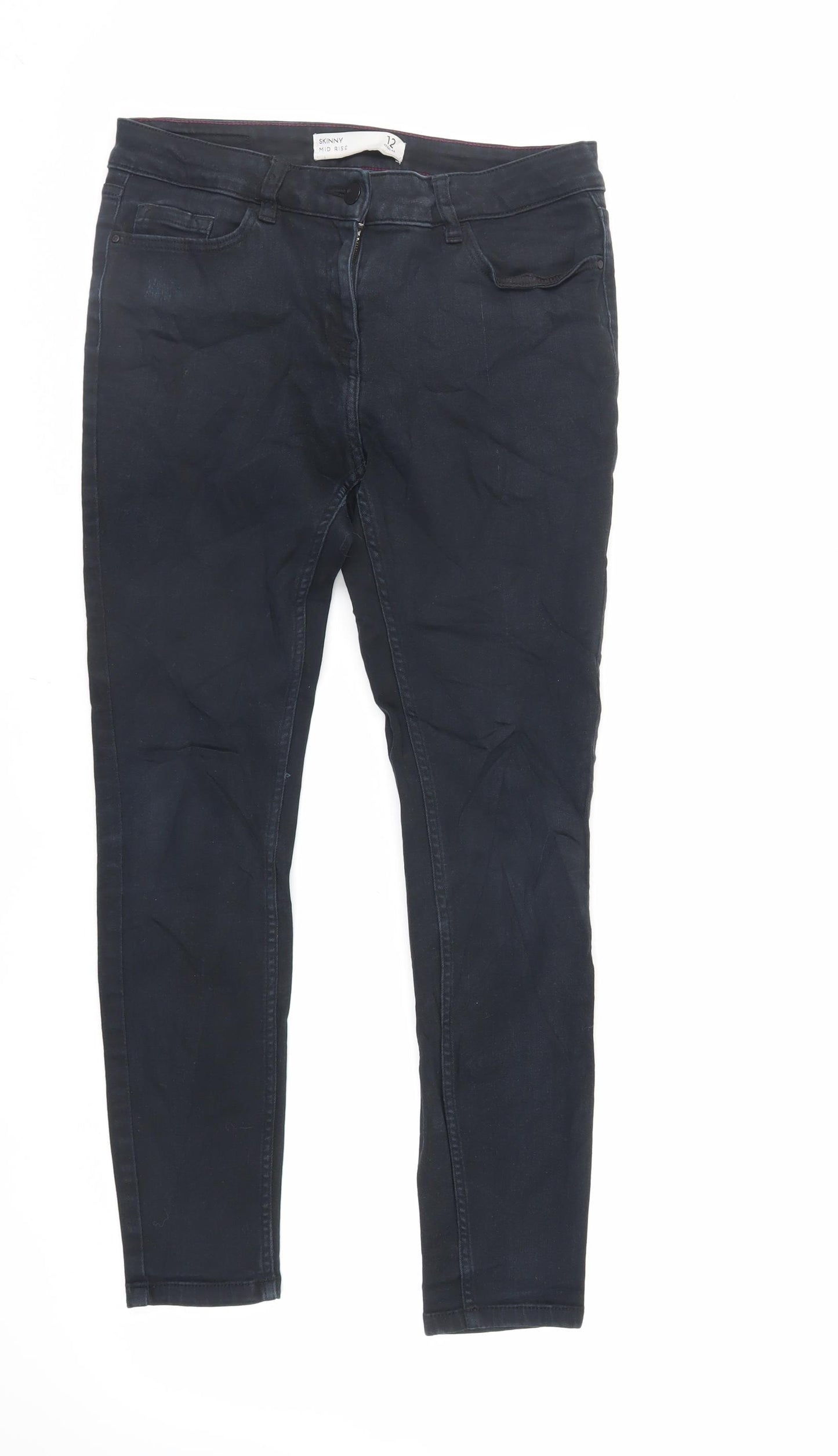 NEXT Womens Black Cotton Skinny Jeans Size 12 L28 in Regular Zip