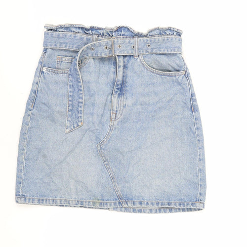 Divided by H&M Womens Blue Cotton Mini Skirt Size 8 Zip - Belted