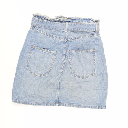 Divided by H&M Womens Blue Cotton Mini Skirt Size 8 Zip - Belted
