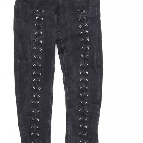 Topshop Womens Black Cotton Skinny Jeans Size 28 in L32 in Regular Zip - Lace Up