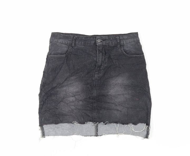 FOREVER 21 Womens Black Cotton Mini Skirt Size L Zip - Pockets