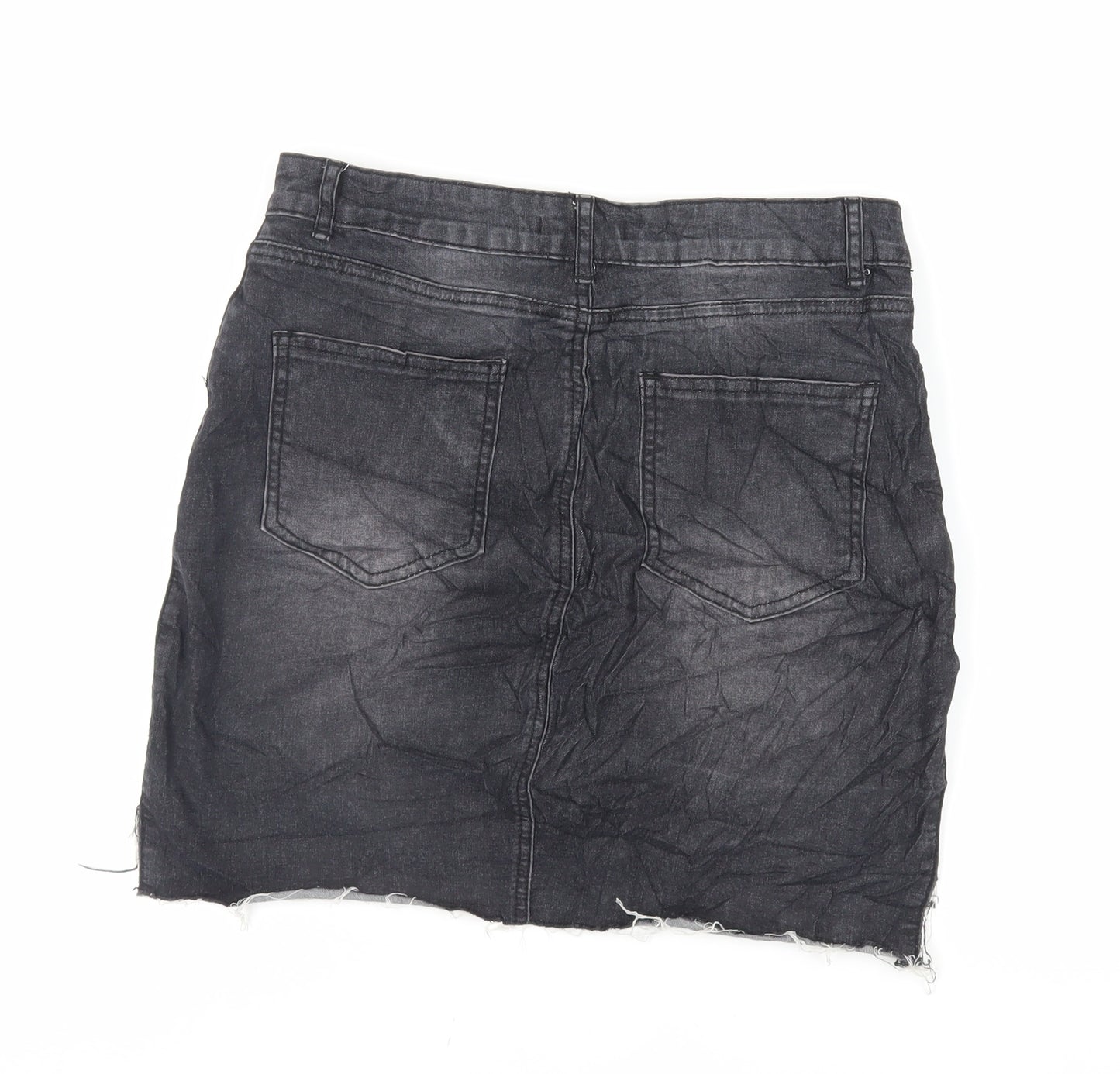 FOREVER 21 Womens Black Cotton Mini Skirt Size L Zip - Pockets