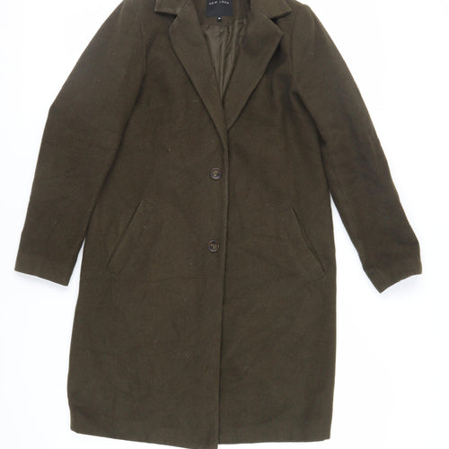 New Look Womens Green Overcoat Coat Size 10 Button
