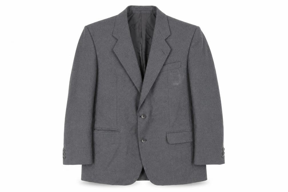 Front view of The Label men’s grey wool jacket suit jacket, size 40, regular