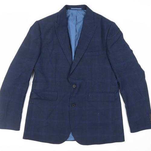 Moss 1851 Mens Blue Plaid Polyester Jacket Suit Jacket Size 44 Regular