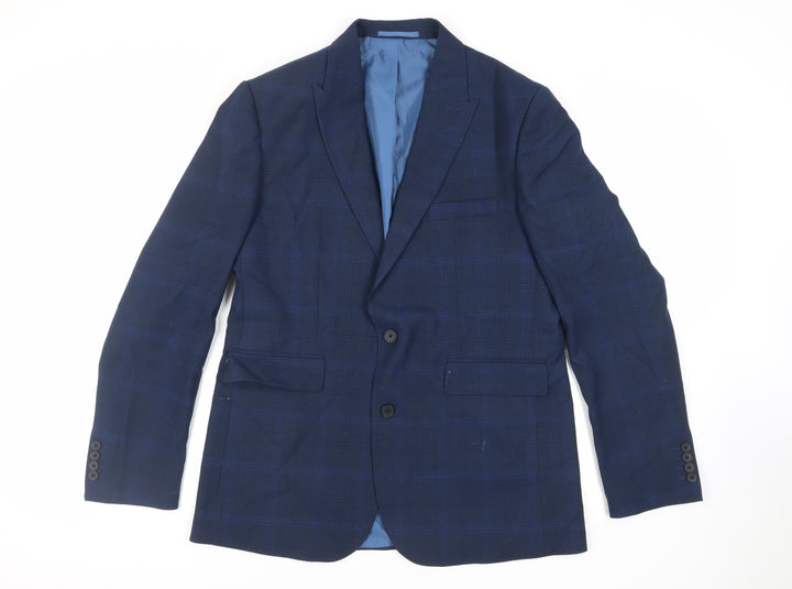 Moss 1851 Mens Blue Plaid Polyester Jacket Suit Jacket Size 44 Regular