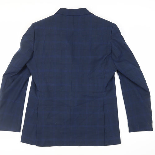 Moss 1851 Mens Blue Plaid Polyester Jacket Suit Jacket Size 44 Regular