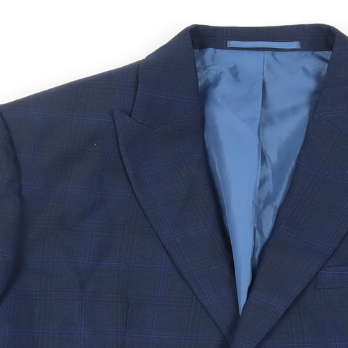 Moss 1851 Mens Blue Plaid Polyester Jacket Suit Jacket Size 44 Regular