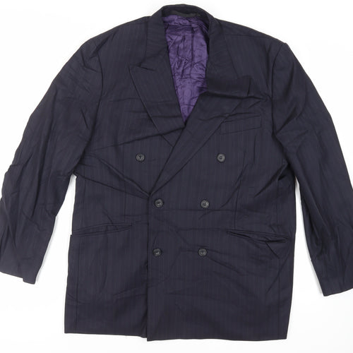 Marks and Spencer Mens Blue Striped Wool Jacket Blazer Size 42 Regular
