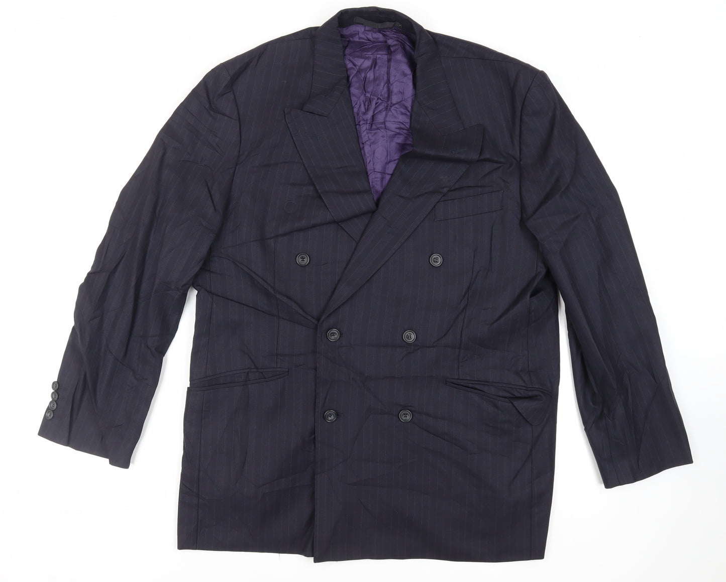 Marks and Spencer Mens Blue Striped Wool Jacket Blazer Size 42 Regular