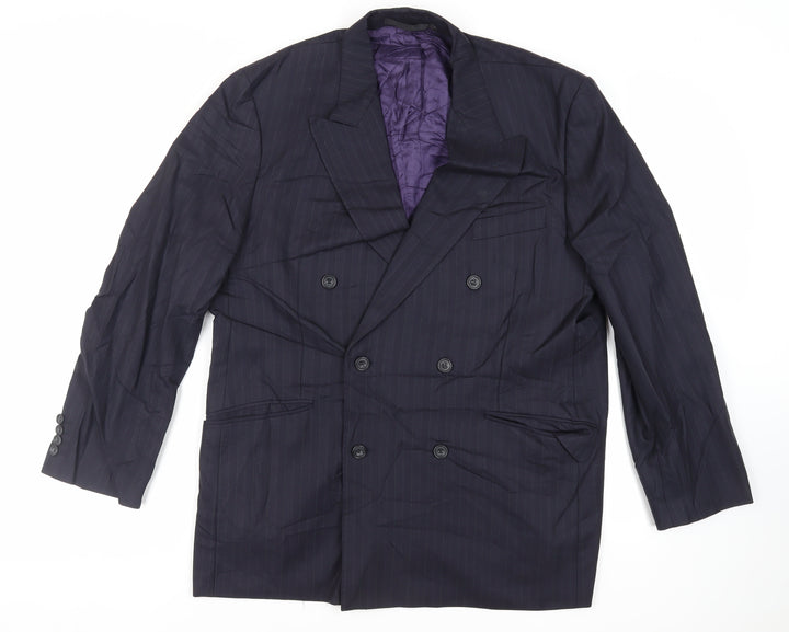 Marks and Spencer Mens Blue Striped Wool Jacket Blazer Size 42 Regular