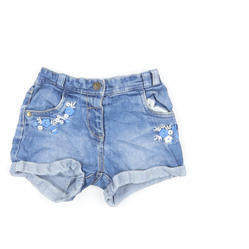 George Girls Blue Cotton Hot Pants Shorts Size 3-4 Years Regular Snap - Embroidered Flowers