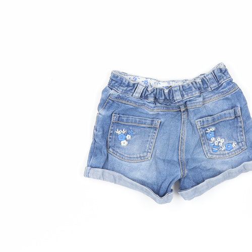 George Girls Blue Cotton Hot Pants Shorts Size 3-4 Years Regular Snap - Embroidered Flowers
