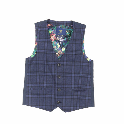 NEXT Boys Blue Plaid Jacket Waistcoat Size 7 Years Button