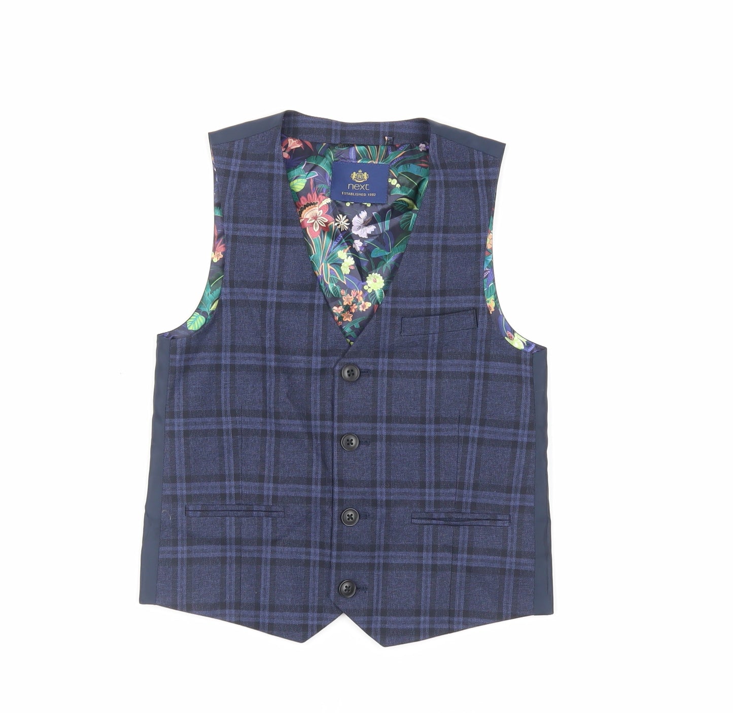 NEXT Boys Blue Plaid Jacket Waistcoat Size 7 Years Button