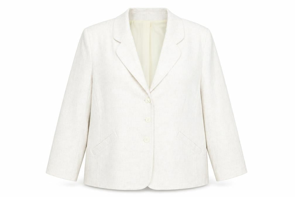 Front view of Canda women’s ivory jacket blazer, size UK 18, button