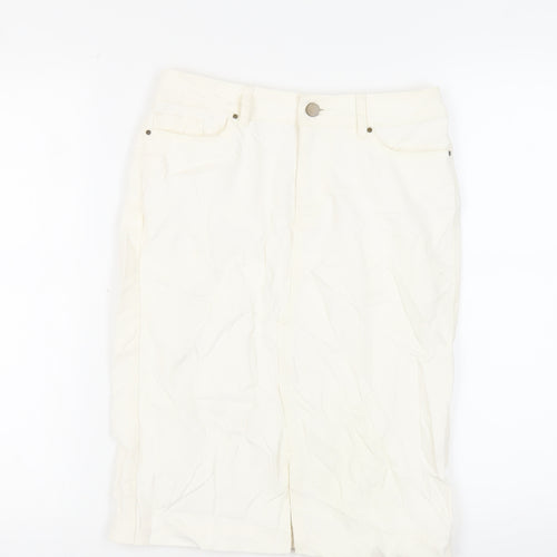 TU Womens Ivory Cotton Straight & Pencil Skirt Size 8 Button - Pockets
