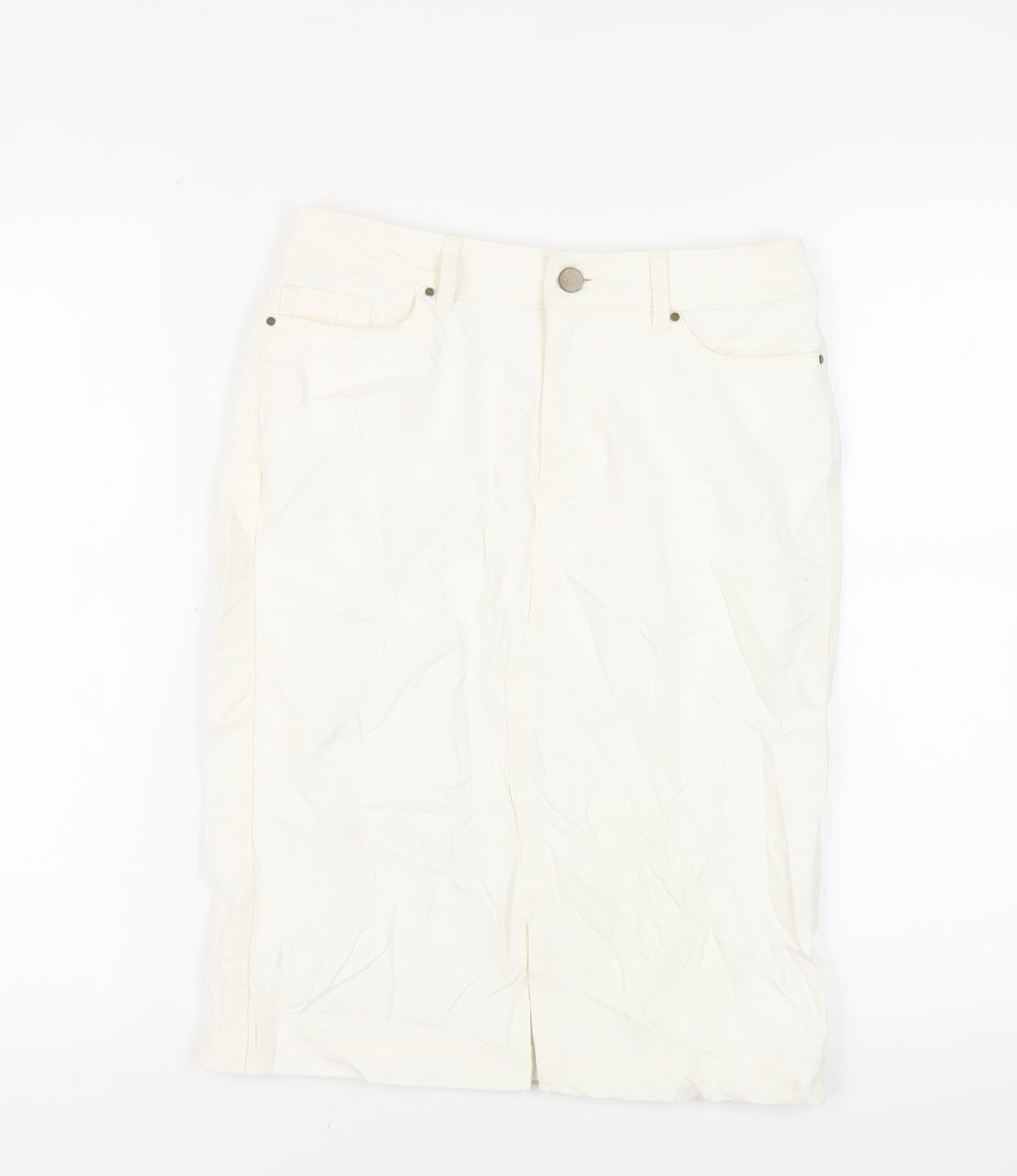 TU Womens Ivory Cotton Straight & Pencil Skirt Size 8 Button - Pockets