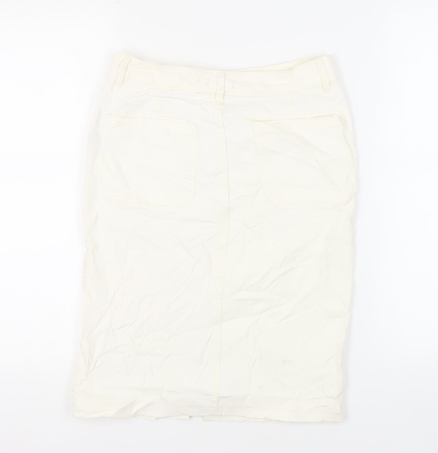 TU Womens Ivory Cotton Straight & Pencil Skirt Size 8 Button - Pockets