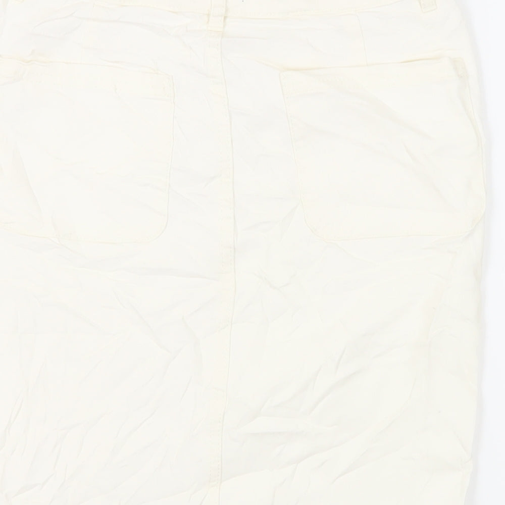 TU Womens Ivory Cotton Straight & Pencil Skirt Size 8 Button - Pockets