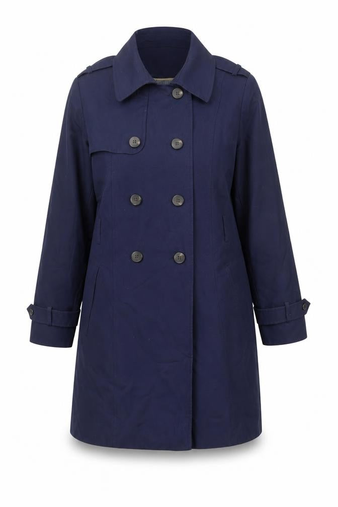 Front view of Red Herring women’s blue trench coat coat, size UK 16, button