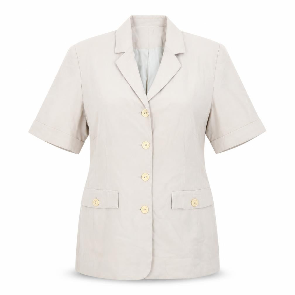 Front view of New Look women’s beige jacket blazer, size UK 12, button
