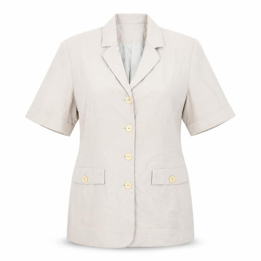 Front view of New Look women’s beige jacket blazer, size UK 12, button