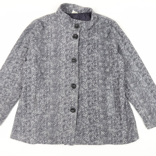 Anne de Lancay Womens Grey Geometric Jacket Blazer Size L Button
