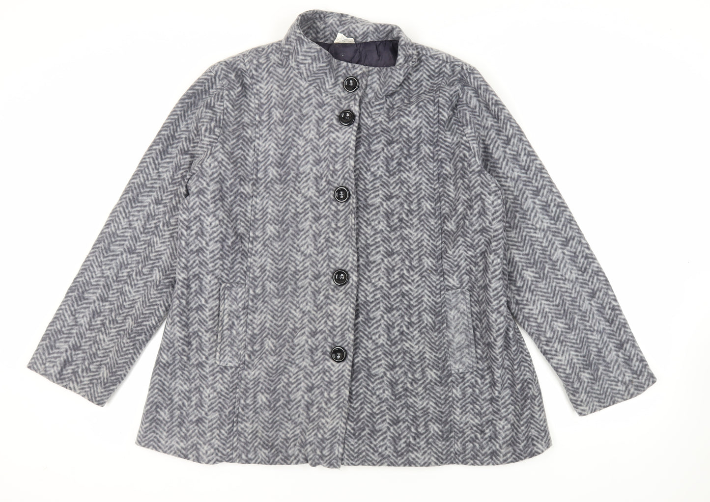 Anne de Lancay Womens Grey Geometric Jacket Blazer Size L Button