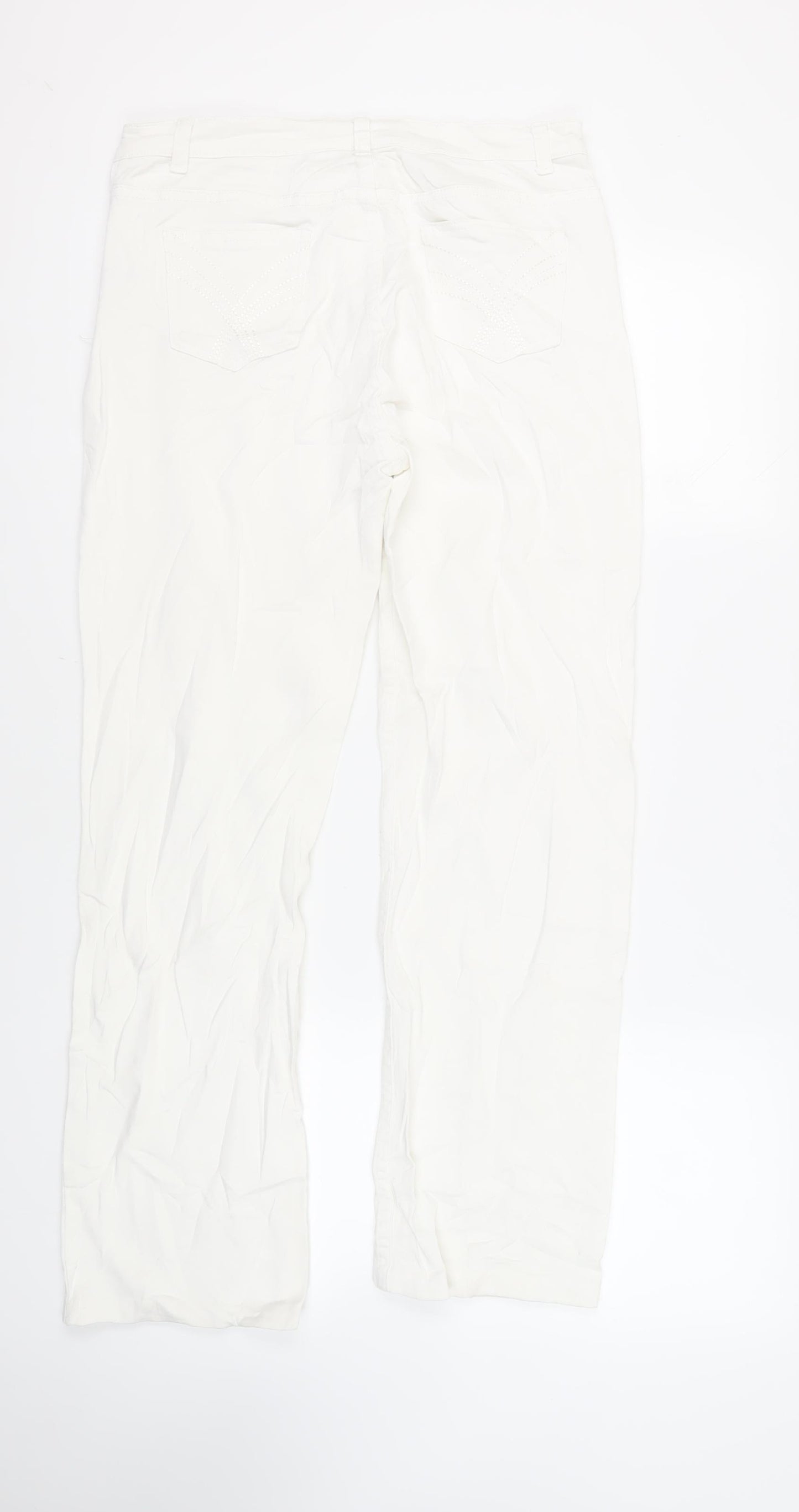 M&Co Womens White Cotton Bootcut Jeans Size 14 L31 in Regular Zip