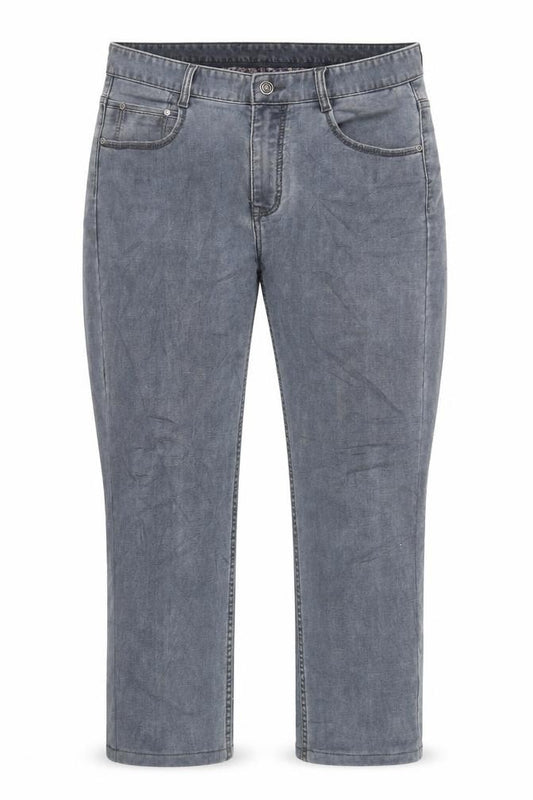 Front view of Pravo women’s grey cotton cropped jeans, size UK 32, in, 25-inch leg regular zip