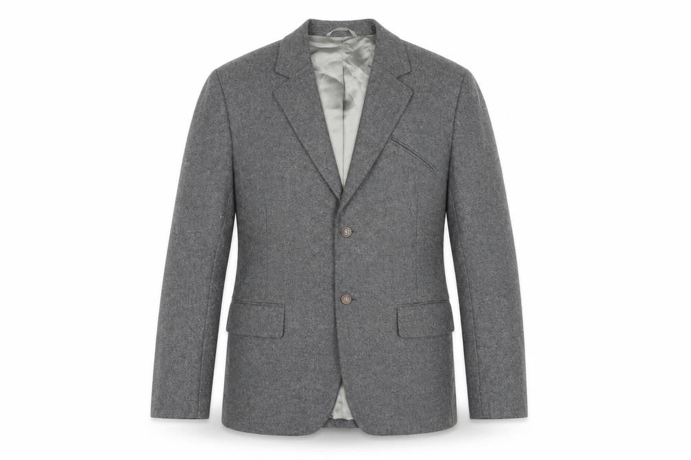 Front view of French Connection men’s grey wool jacket blazer, size 42, regular