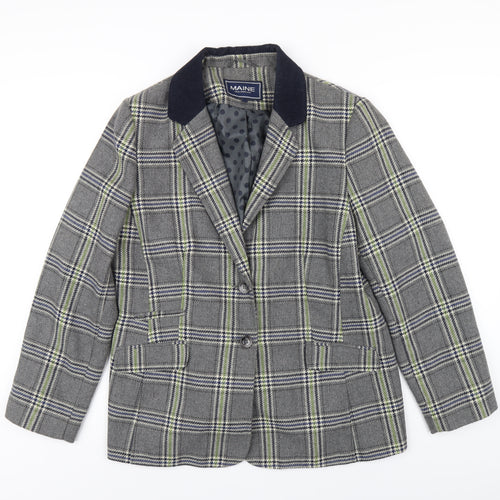 Maine Womens Grey Plaid Polyester Jacket Blazer Size 18