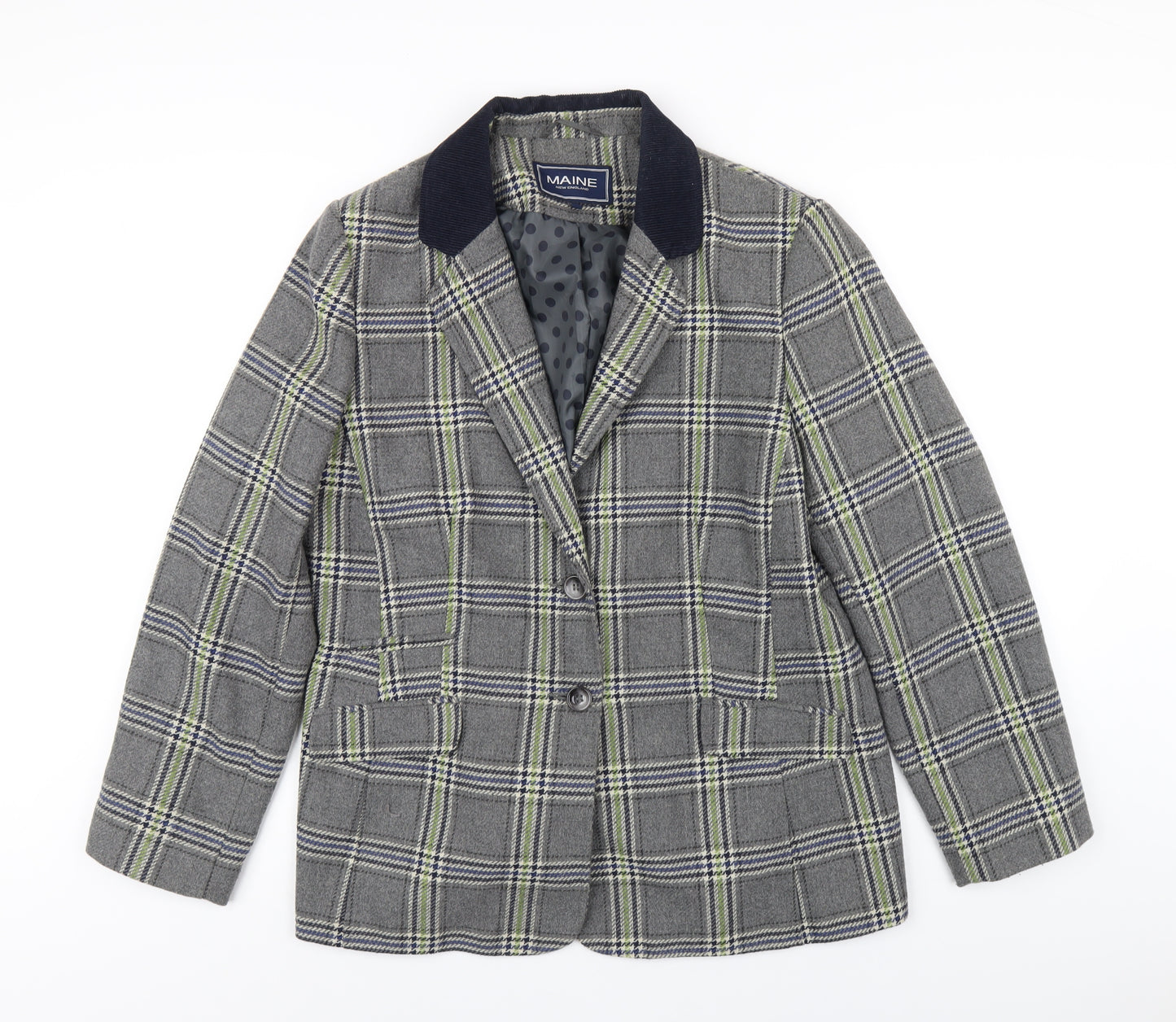 Maine Womens Grey Plaid Polyester Jacket Blazer Size 18