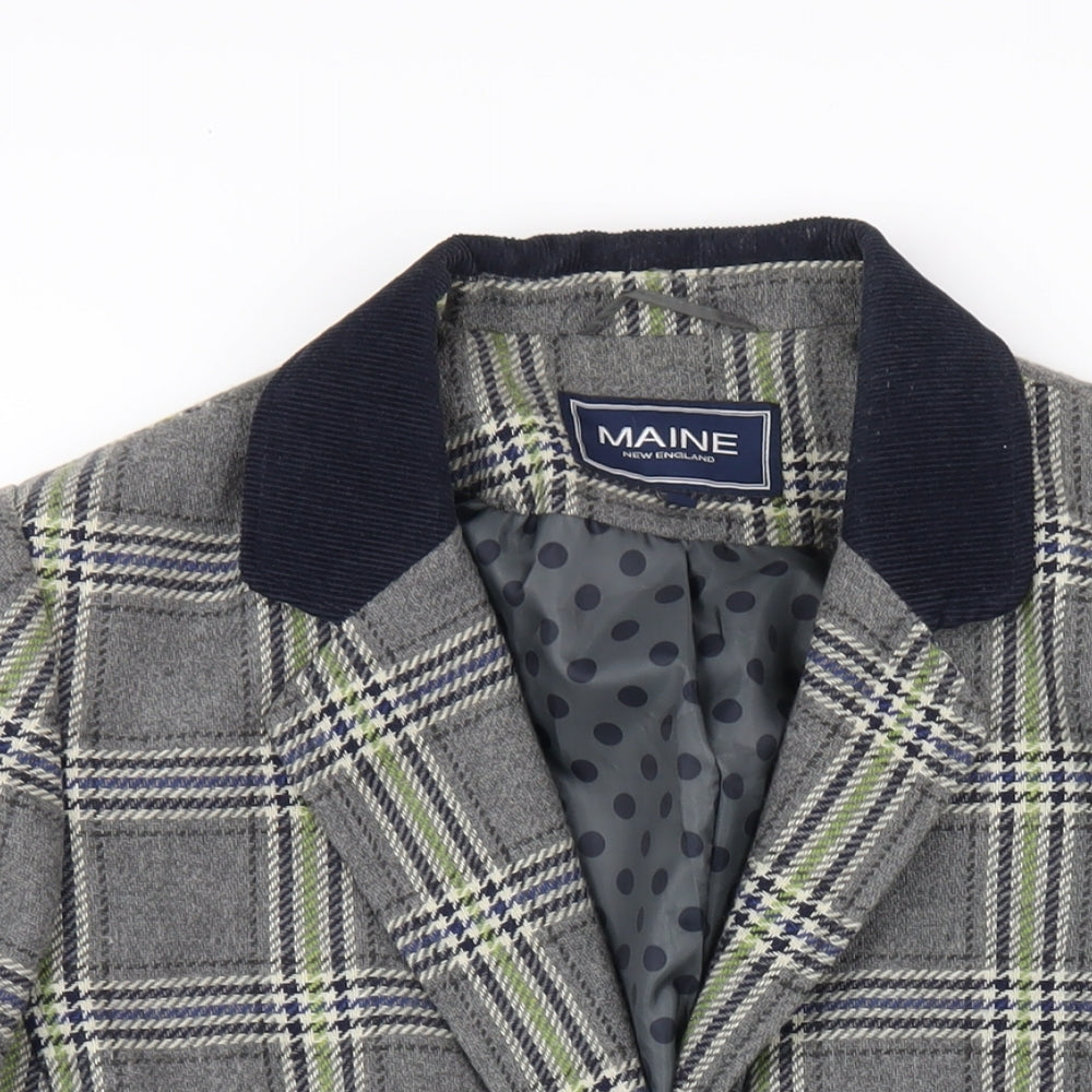 Maine Womens Grey Plaid Polyester Jacket Blazer Size 18