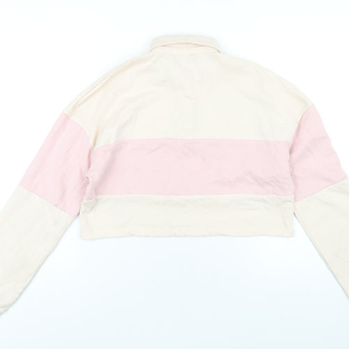 Wednesday's Girl Womens Pink Striped Polyester Cropped T-Shirt Size M Collared