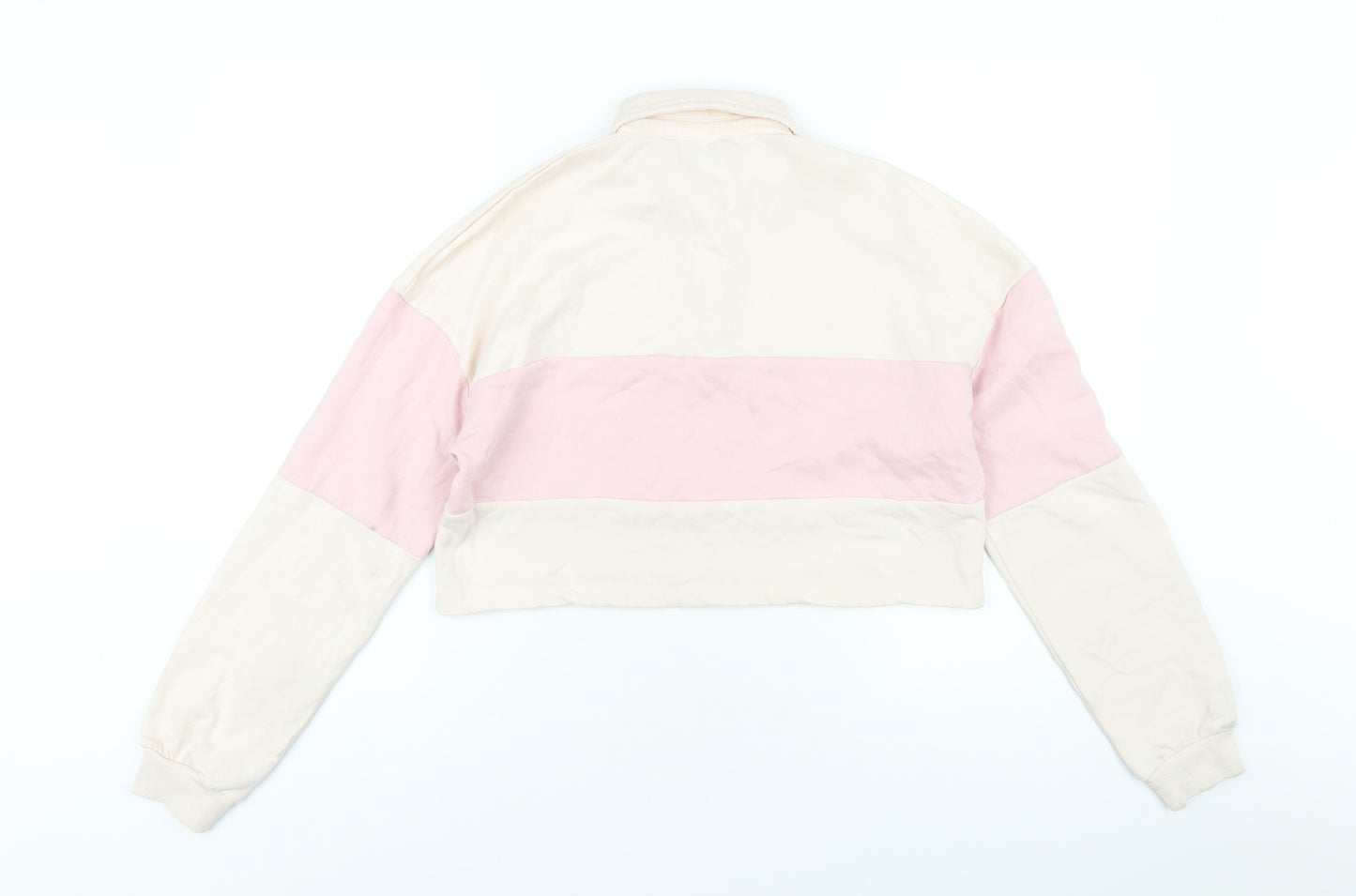 Wednesday's Girl Womens Pink Striped Polyester Cropped T-Shirt Size M Collared
