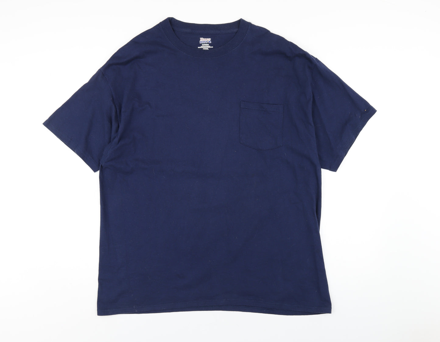 Hanes Mens Blue Cotton T-Shirt Size XL Round Neck