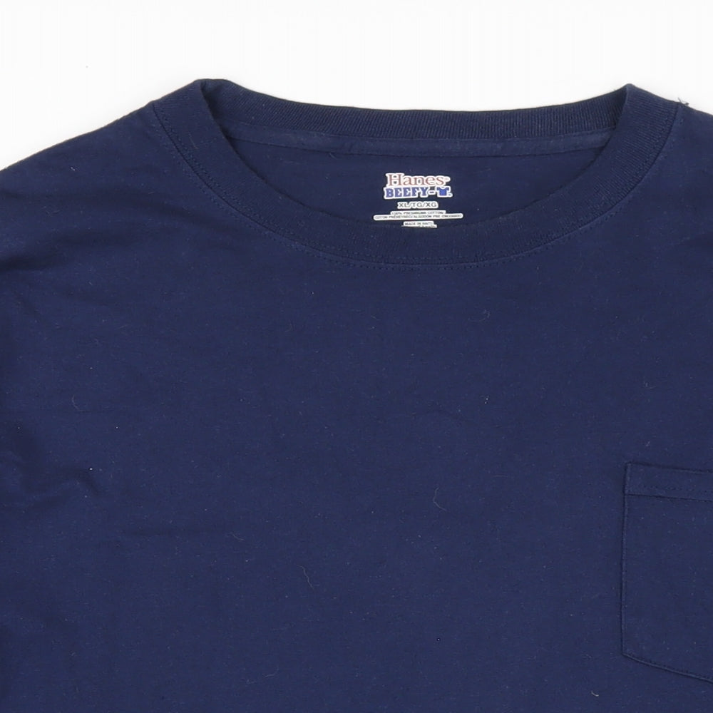 Hanes Mens Blue Cotton T-Shirt Size XL Round Neck