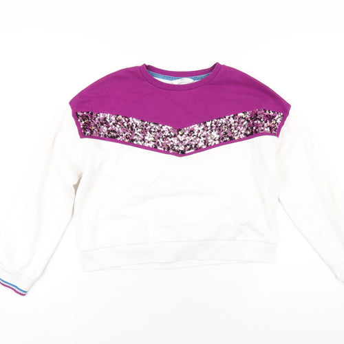 Marks and Spencer Girls White Cotton Pullover Sweatshirt Size 11-12 Years Pullover