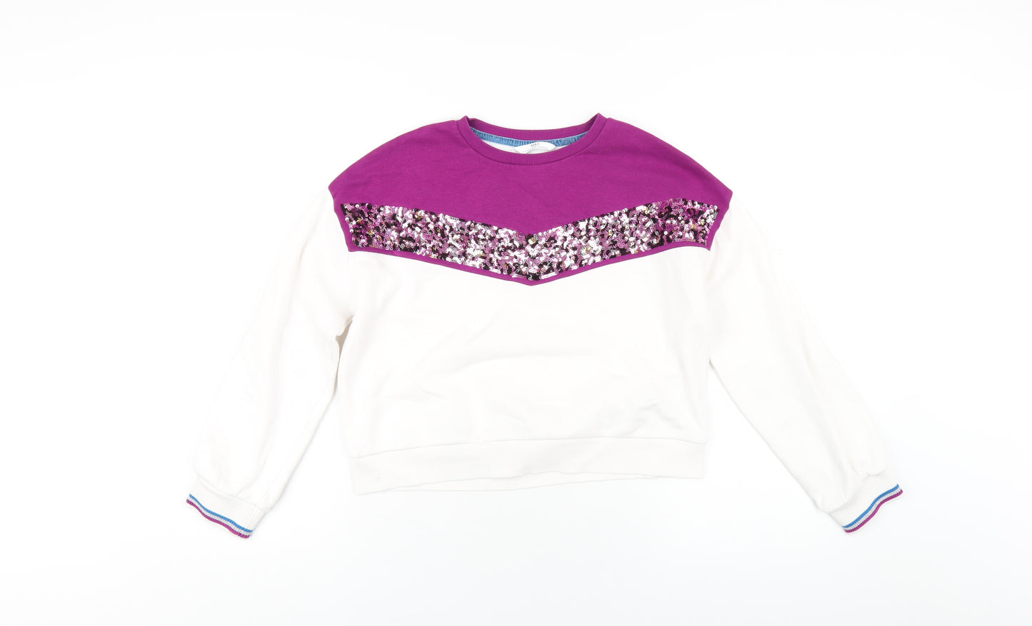 Marks and Spencer Girls White Cotton Pullover Sweatshirt Size 11-12 Years Pullover